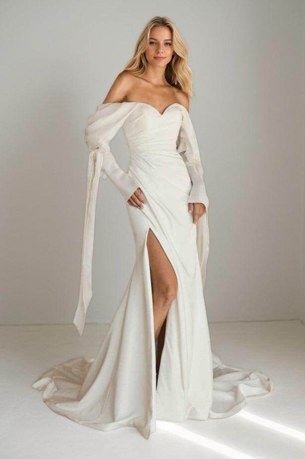 Sheath-Column Court Train Elastic Cloth Wedding Dress CW3461 - COCOMELODY